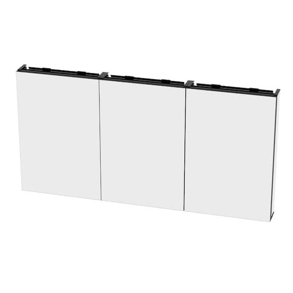 Zeafive 60 in. W x 30 in. H Black Rectangular Recessed or Surface Mount Aluminum Medicine Cabinet with Mirror Tri-View 3 Shelves