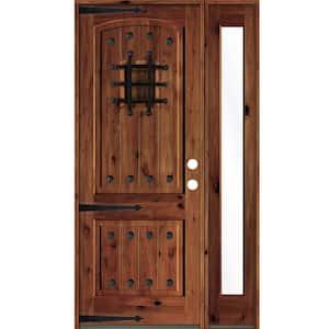 50 in. x 96 in. Medit. Knotty Alder Left-Hand/Inswing Clear Glass Red Chestnut Stain Wood Prehung Front Door w/RFSL