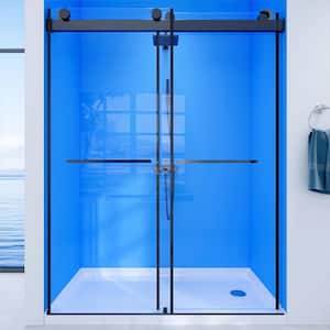 58 in. to 60 in. W x 76 in. H Sliding Frameless Shower Door in Matte Black with Clear Glass