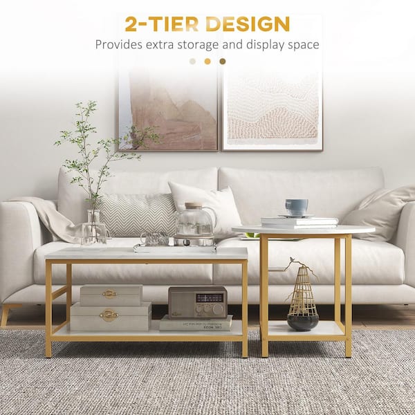 HOMCOM 21.25 in. rectangle Wood Coffee Tables Set with White