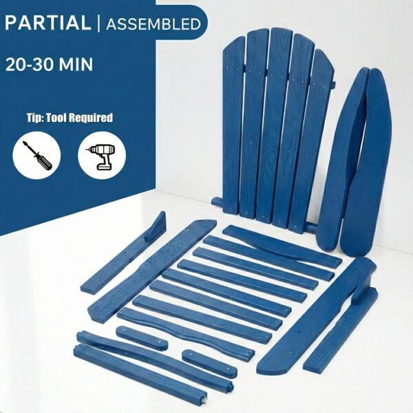 AMORESY　ブルー　Mサイズ Wooden Outdoor Folding Adirondack Chair with Pre-Assembled