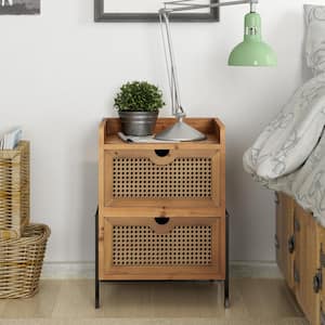 Fully-Assembled 2-Drawer Woven Front Brown Nightstand 14.75 in. L x 13.25 in. D x 21.1 in. H