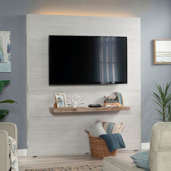 Cannery Bridge 84.06 in Tall Winter Oak Finish Engineered Wood Entertainment Wall