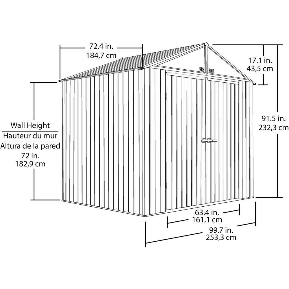 Elite 8' x 6' Gray Steel Storage Shed with Swing Doors