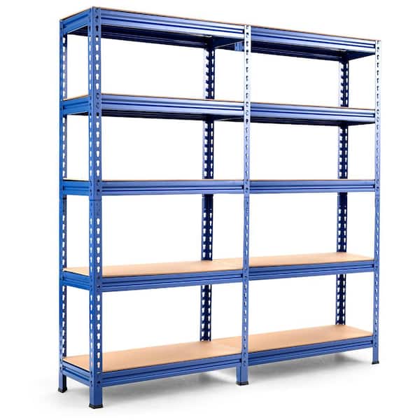 Costway Blue 5-Tier Metal Storage Shelves 60 in. Adjustable Shelves (2-Pieces)