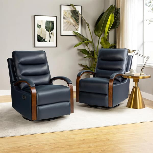 JAYDEN CREATION Joseph Genuine Leather Swivel BROWN Manual Recliner with  Wooden Arm Accents and Straight Tufted Back Cushion (Set of 2)  RCCZ0827-BRN-S2 - The Home Depot