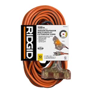 100 ft. 12/3 Heavy Duty Indoor/Outdoor Extension Cord with Tritap Lighted End, Orange/Grey
