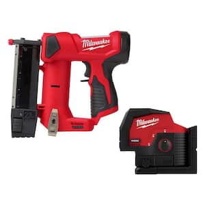 M12 23GA PIN NAILER with M12 12-Volt Lithium-Ion Cordless Green 125 ft. Cross Line and Plumb Points Laser Level