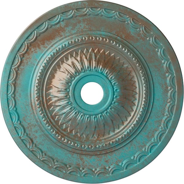 Ekena Millwork 1-5/8 in. x 29-1/2 in. x 29-1/2 in. Polyurethane Sunflower Ceiling Medallion, Copper Green Patina