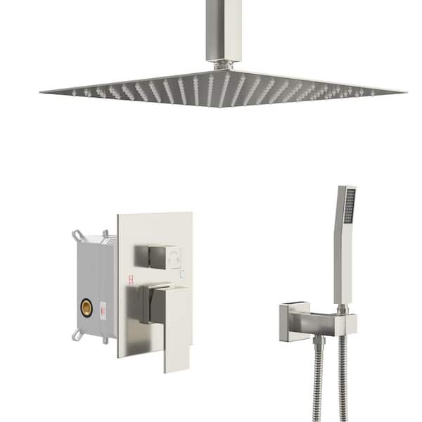 Ami Single Handle 2-Spray 10 in. Ceiling Mount Shower Faucet 1.8 GPM with Pressure Balance Valve in. Brushed Nickel