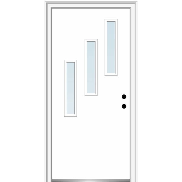 MMI DOOR Davina 32 in. x 80 in. Left-Hand Inswing 3-Lite Clear Low-E Primed Fiberglass Prehung Front Door on 4-9/16 in. Frame