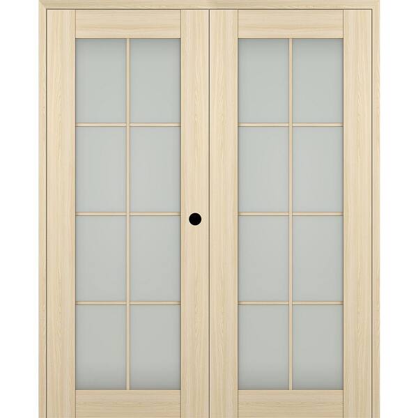 Belldinni Vona 64"x 84" Left Hand Active 8-Lite Frosted Glass Loire Ash Wood Composite Double Prehung French Door