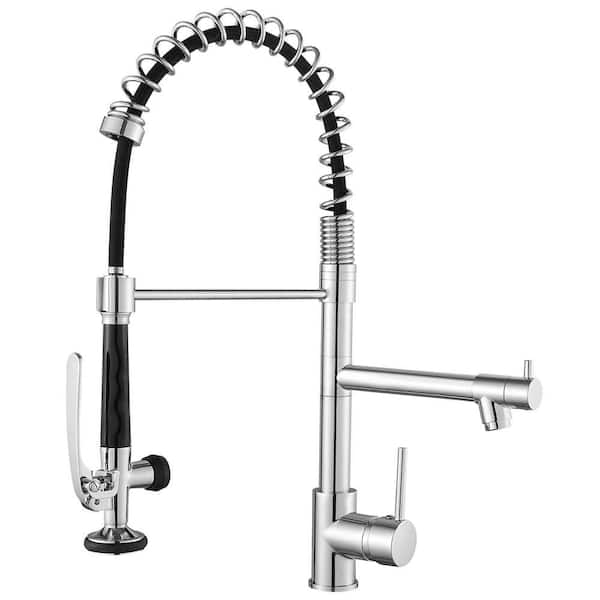 Single Handle Pull Down Sprayer Kitchen Faucet with Advanced Spray and Pot Filler Brass Kitchen Taps in Polished Chrome