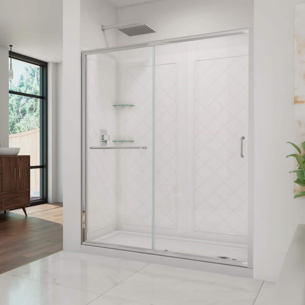 60" Frameless Sliding Shower Kit with Brushed Nickel Hardware