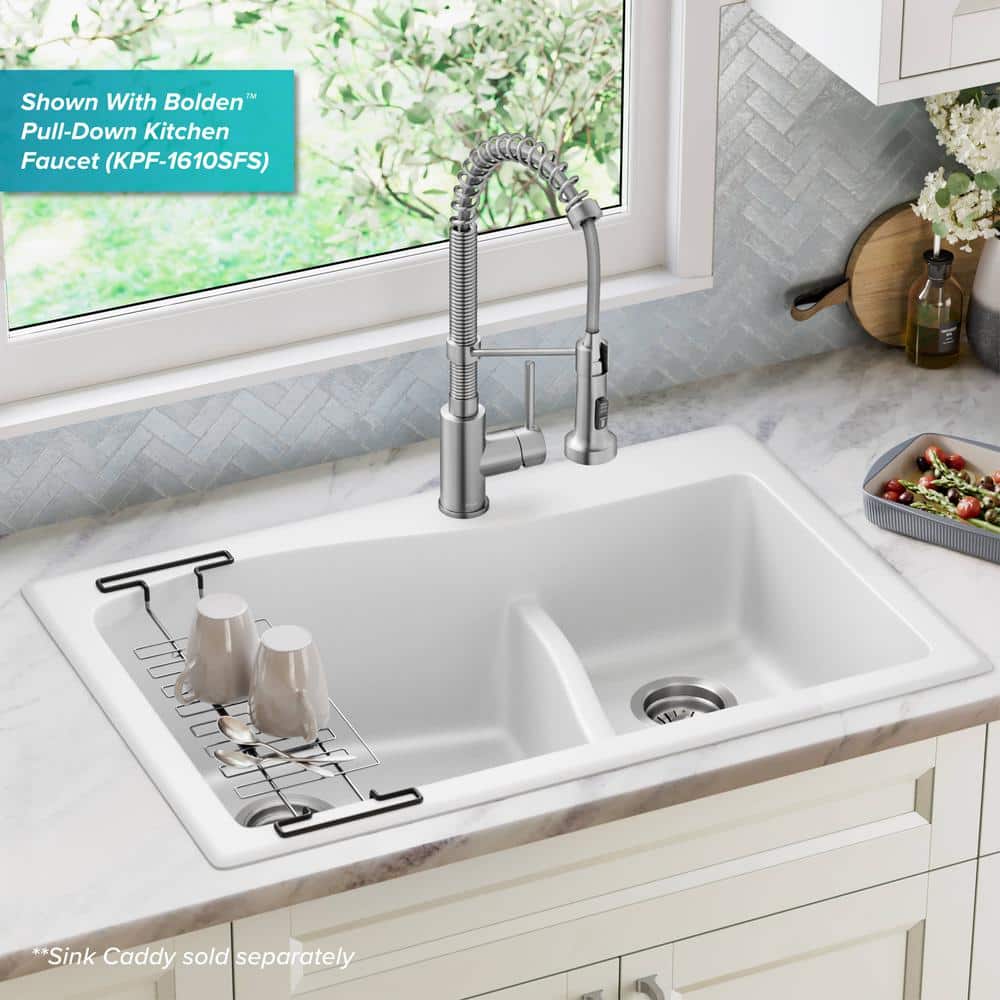 White Granite 33" Dual Bowl Drop-In Kitchen Sink