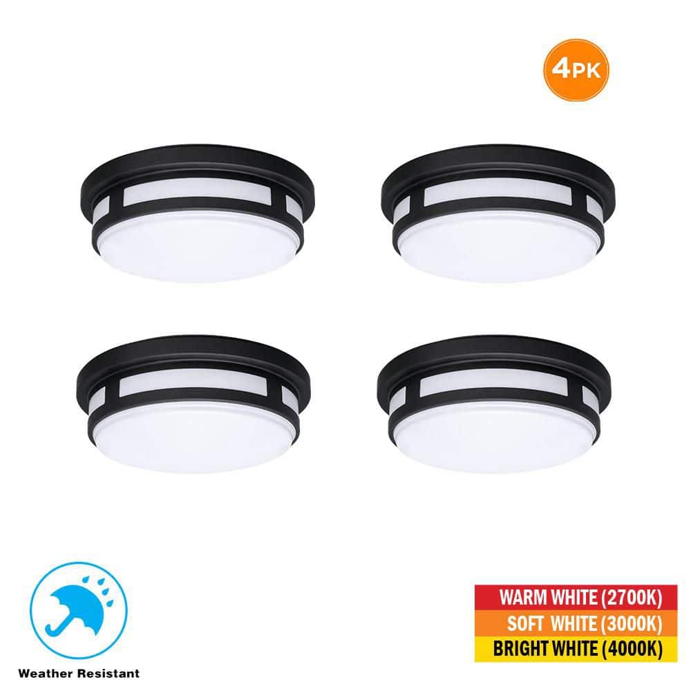 11 in. Black LED Indoor Outdoor Ceiling Light Flush Mount Adjustable CCT 830LM 12.5W Wet Rated (4-Pack) price history on PriceWatchPro