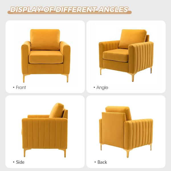 JAYDEN CREATION Ennomus Mustard Velvet Cushion Back Club Chair Arm