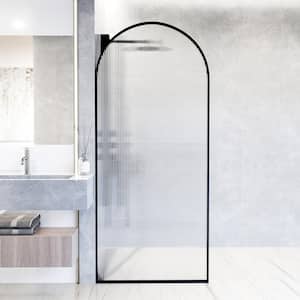 Arden 34 in. W x 78 in. H Framed Fixed Shower Screen Door in Matte Black with 3/8 in. (10mm) Fluted Glass