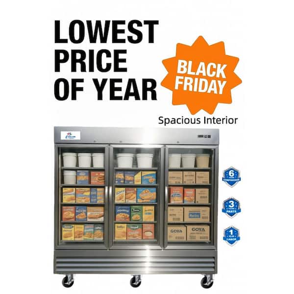 81 in. W 72 cu. ft. NSF Commercial Glass 3-Door Merchandiser Display Refrigerator Stainless Steel Exterior, 115-Volt