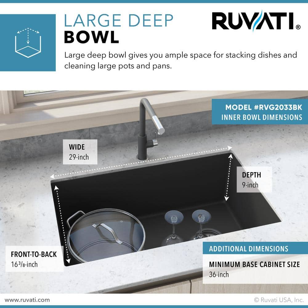 Midnight Black Granite Composite Single Bowl Kitchen Sink