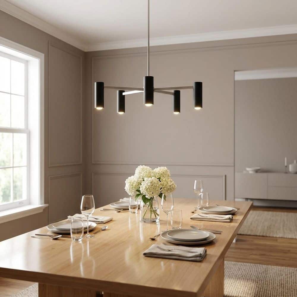Zentro 29 in. W x 6.75 in. H 5-Light Brushed Nickel Chandelier with Metal Shades, Bulbs Included price history on PriceWatchPro