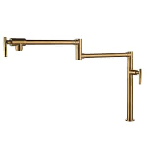 Solid Brass Deck Mount Pot Filler Faucet, Pot Filler with Stretchable Double Joint Swing Arm in Gold