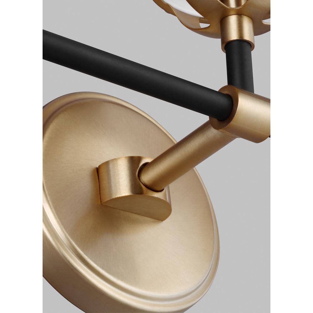 Satin Brass and Black 38.25" 5-Light Vanity Fixture with Etched Glass Shades