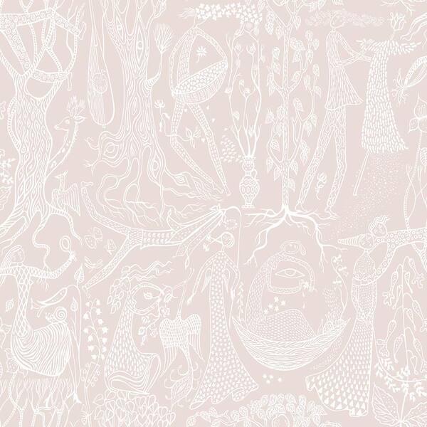 Wall Vision 8 in. x 10 in. Poem d Amour Blush Folk Wallpaper Sample