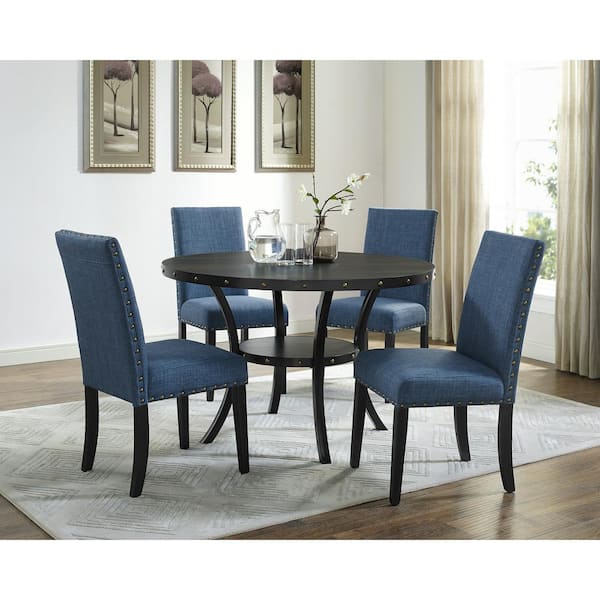 NEW CLASSIC HOME FURNISHINGS New Classic Furniture Crispin 5-Piece Wood Top Round Dining Set, Marine Blue