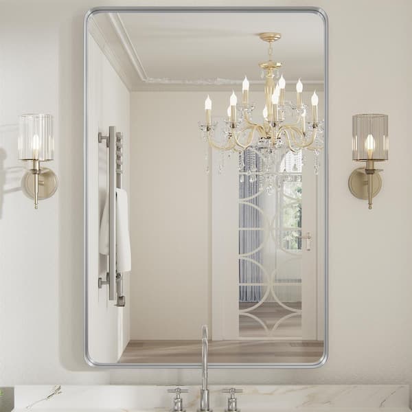 16 in. W x 24 in. H Small Rectangle Metal Framed Wall Mirror Bathroom Mirror Vanity Mirror Accent Mirror in Silver