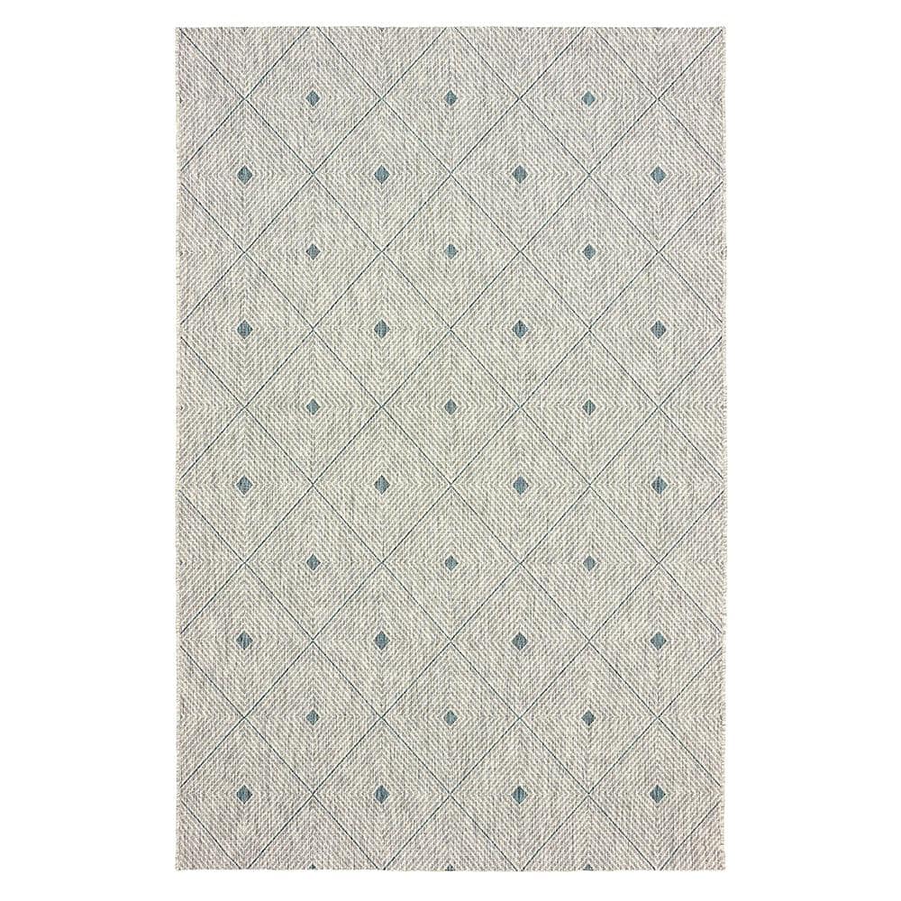Silveria Patio Blue/Gray 1 ft. 10 in. x 3 ft. Geometric Trellis Polypropyle