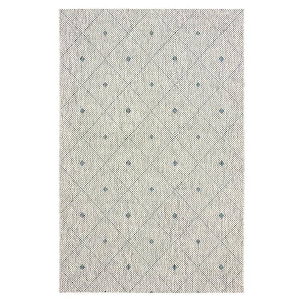 Unbranded Silveria Patio Blue/Gray 1 ft. 10 in. x 3 ft. Geometric Trellis Polypropylene Indoor/Outdoor Area Rug