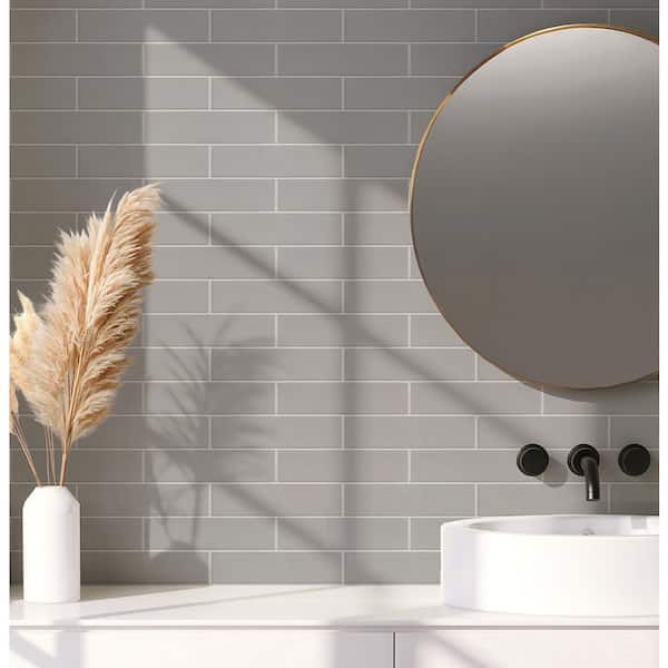 Gloss Light Grey 2.5 in. x 10 in. Ceramic Wall Tile (13.89 sq. ft./Case)