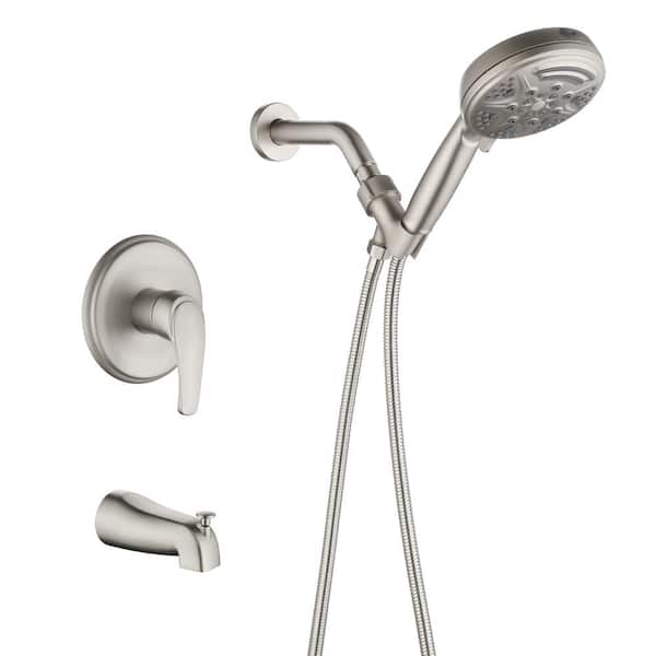 WATWAT Single Handle 9-Spray Tub and Shower Faucet Combo 1.8 GPM in. Brushed Nickel (Valve Included)