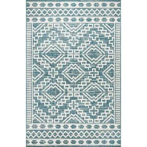 Cari Moroccan Tribal Green 9 ft. 6 in. x 12 ft. Indoor/Outdoor Patio Area Rug