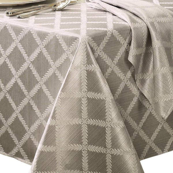 Lenox Laurel Leaf Tablecloth, Platinum - 70"W x 122"L