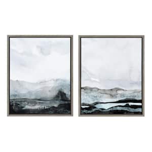 Sylvie Blue Layers by Maja Mitrovic Framed Abstract Canvas Wall Art Print 24.00 in. x 18.00 in. (Set of 2)