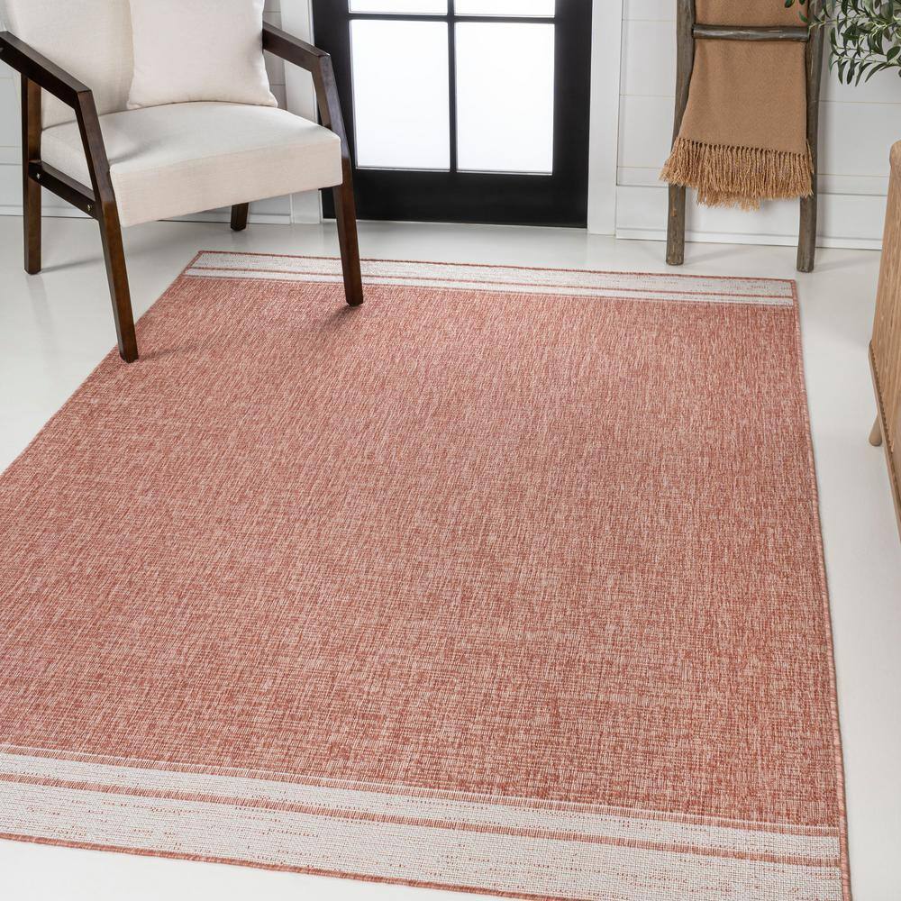 Salmon and Cream Synthetic Reversible Indoor/Outdoor Rug 3x5