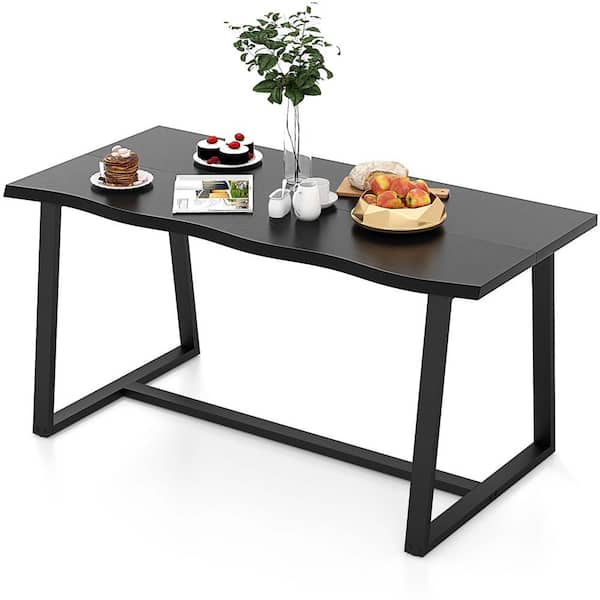 Costway Black Wood 63 in. Cross Legs Dining Table Seats 6