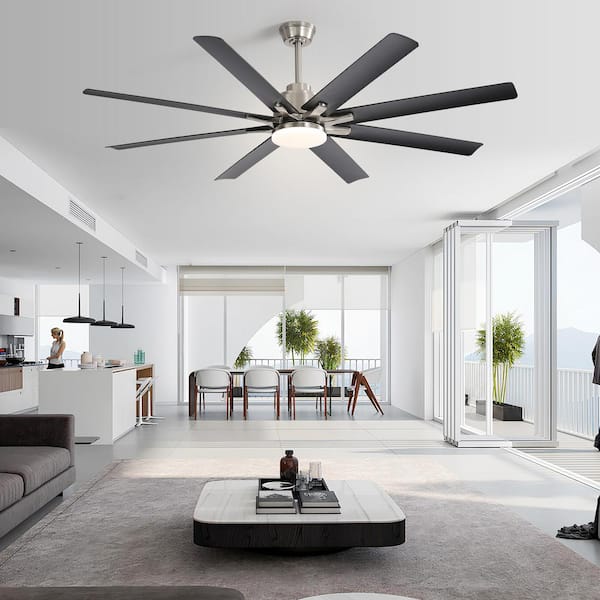 66 in. LED Indoor/Outdoor Brushed Nickel Smart Modern Ceiling Fan with Remote and App Control