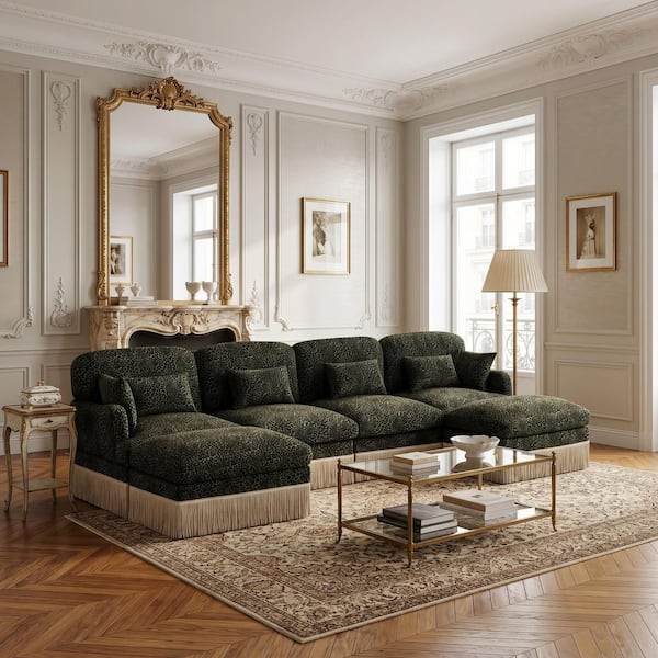 Homy Casa Tucson 131 in. Chenille Modular Sofa Set in Leopard