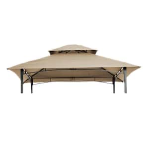 8 ft. x 5 ft. Grill Gazebo Replacement Canopy, Double Tiered BBQ Tent Roof Top Cover, Beige
