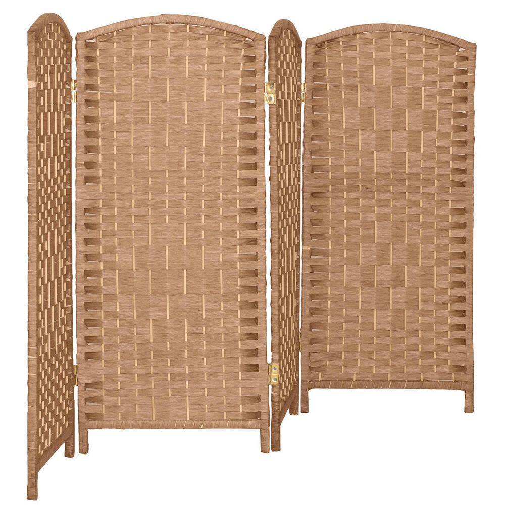 3 Ft Natural Woven Plant Fiber Folding Screen with 4 Panels