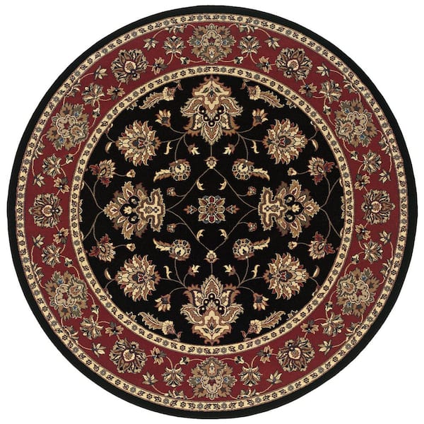 8' Round Ivory, Black Oriental Washable Area Rug Runner Rug