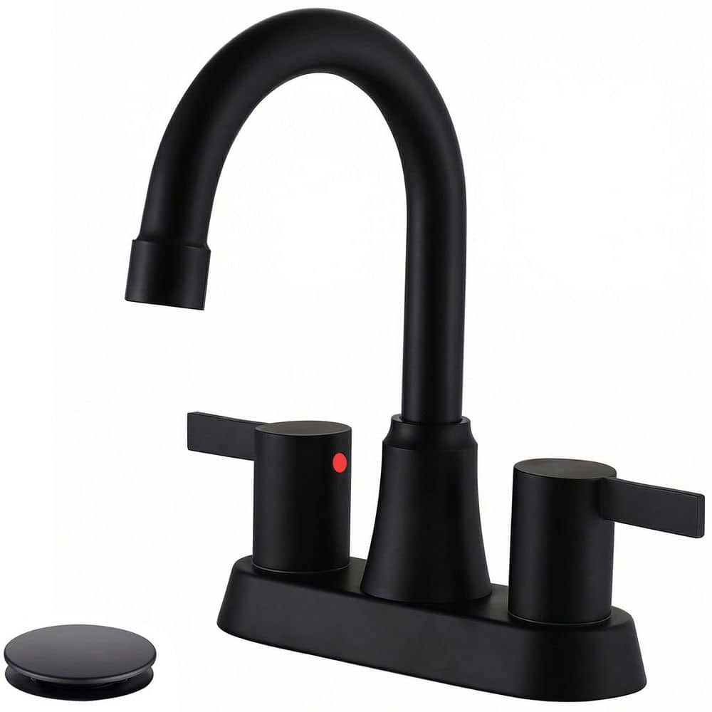 4 in. Centerset Double Handle High Arc Bathroom Faucet with Drain Kit Included in Matte Black price history on PriceWatchPro