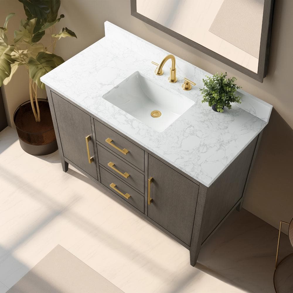 48'' Driftwood Gray Single Bathroom Vanity with Marble Top