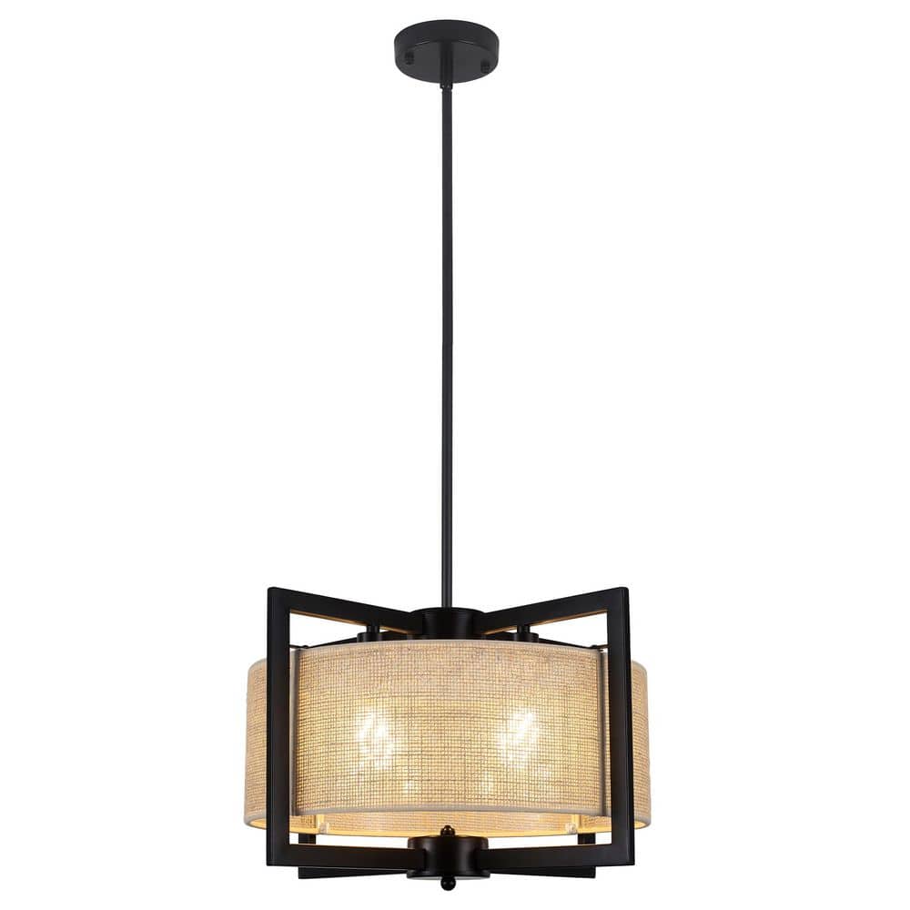 "4-Light Black Candle Geometric Hand-Woven Drum Chandelier For Bedroom with no bulbs included - 9.84"" H X 17.71"" W" price history on PriceWatchPro