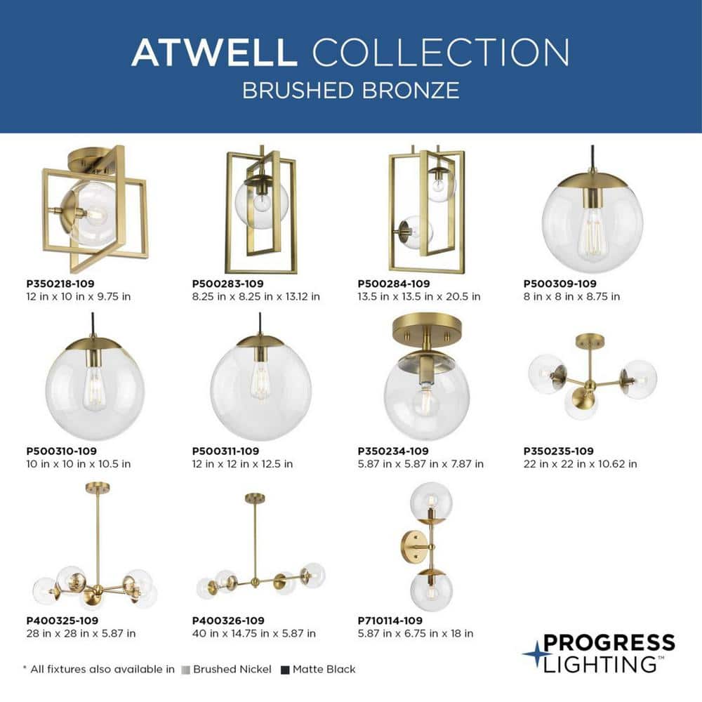 Atwell 1-Light Clear Glass Globe Pendant with Brushed Bronze Finish