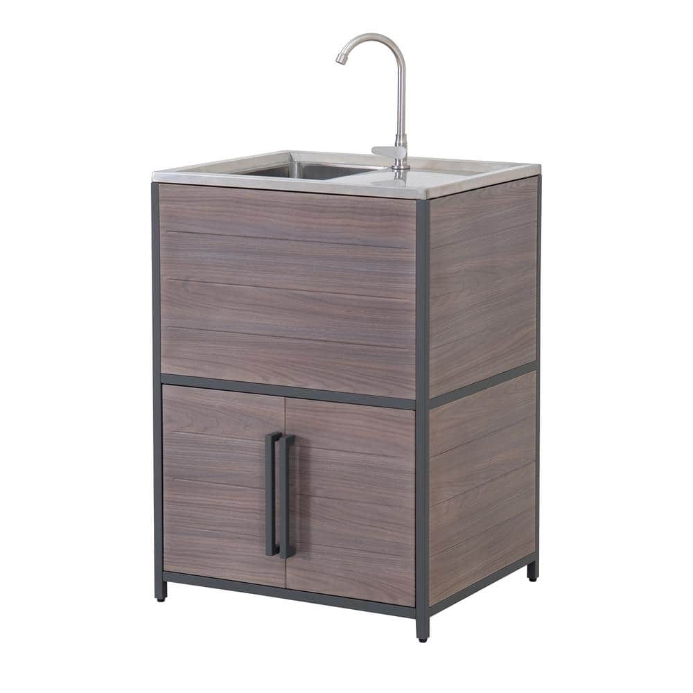 Sunjoy 25 x 21 in. Stainless Steel Freestanding Outdoor Kitchen Sink with Cabinet for Outdoor Grill Cart  Outdoor Sink Station