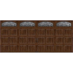 Gallery Steel Short Panel 16 ft x 7 ft Insulated 18.4 R-Value Wood Look Walnut Garage Door with Decorative Windows